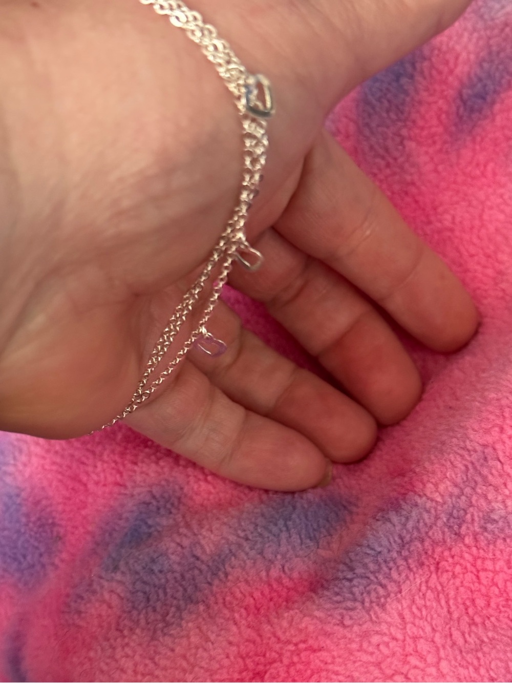 Silver Double Strand Heart Charm Anklet with Toe Ring - Picture 5 of 9